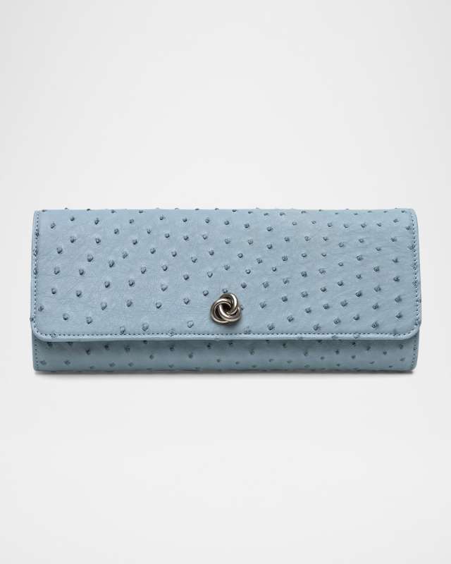 Robbie Ostrich Leather Flap Clutch Bag